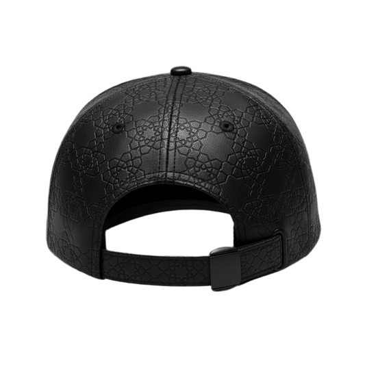 Casaui Noir Casquette en cuir motif Marrakchi