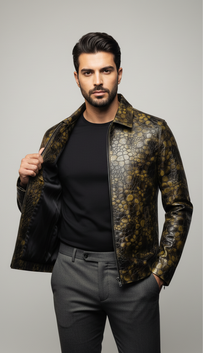 Veste en cuir d'agneau à motif reptile One in a Million (LIMITED EDITION)