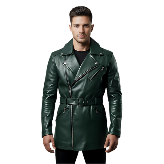 Manteau homme long Cuir en laine vert foncé – FÈSI Marrakchi