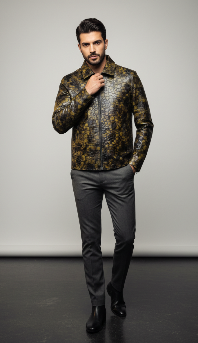 Veste en cuir d'agneau à motif reptile One in a Million (LIMITED EDITION)