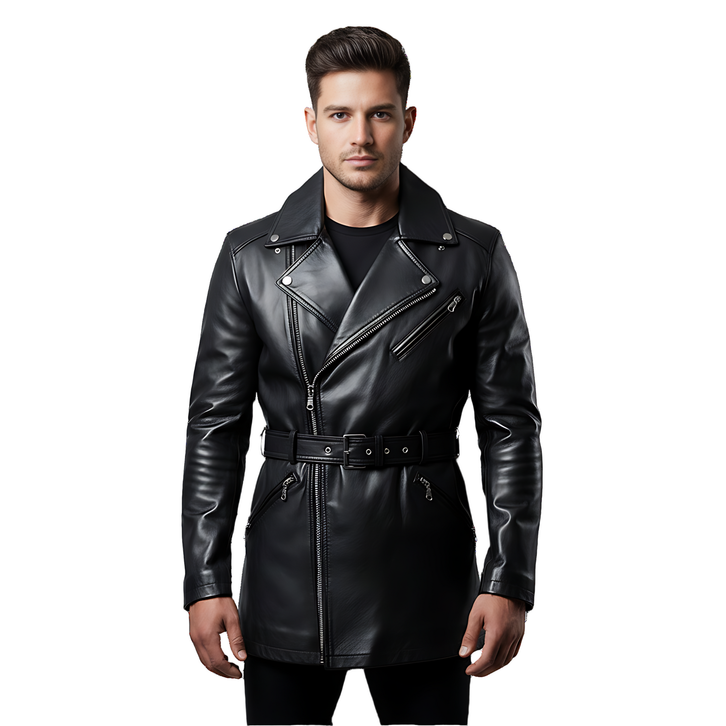 Manteau long pour homme en cuir noir – FÈSI Marrakchi