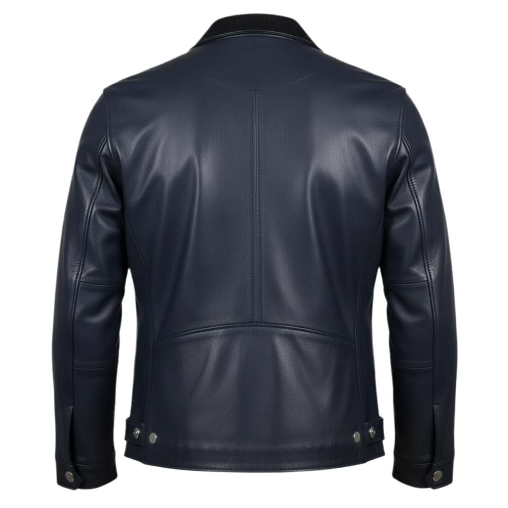 Bouch Veste de motard en cuir vieilli bleu marine Marrakchi