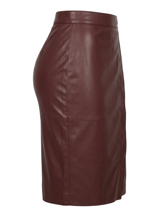 jupe cuir femme marron nappa élégante longueur genou luxe