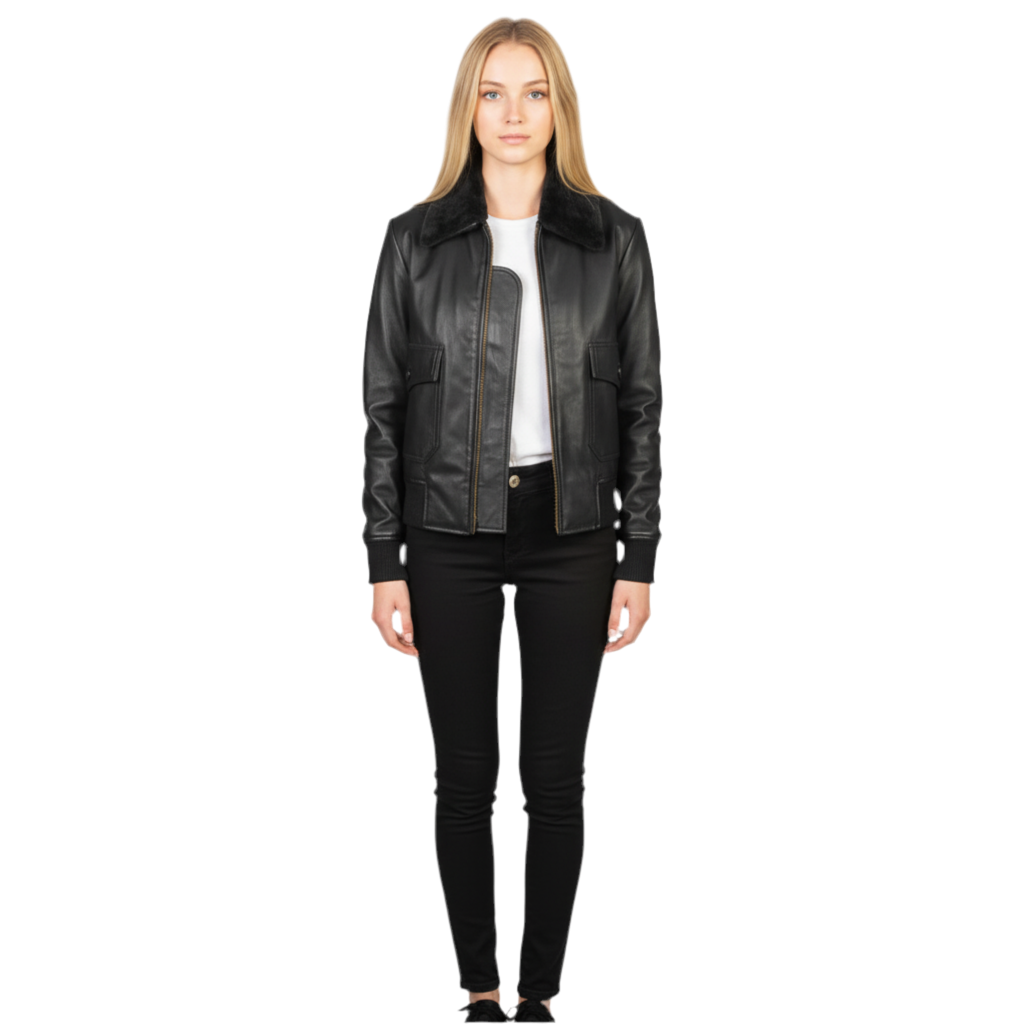 AMBER G-1 Veste bomber en cuir noir My Store