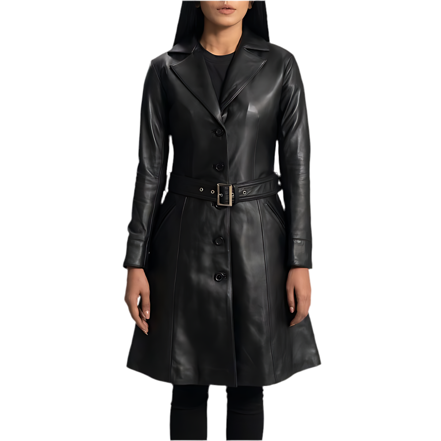 Carmen Trench-coat en cuir noir Marrakchi