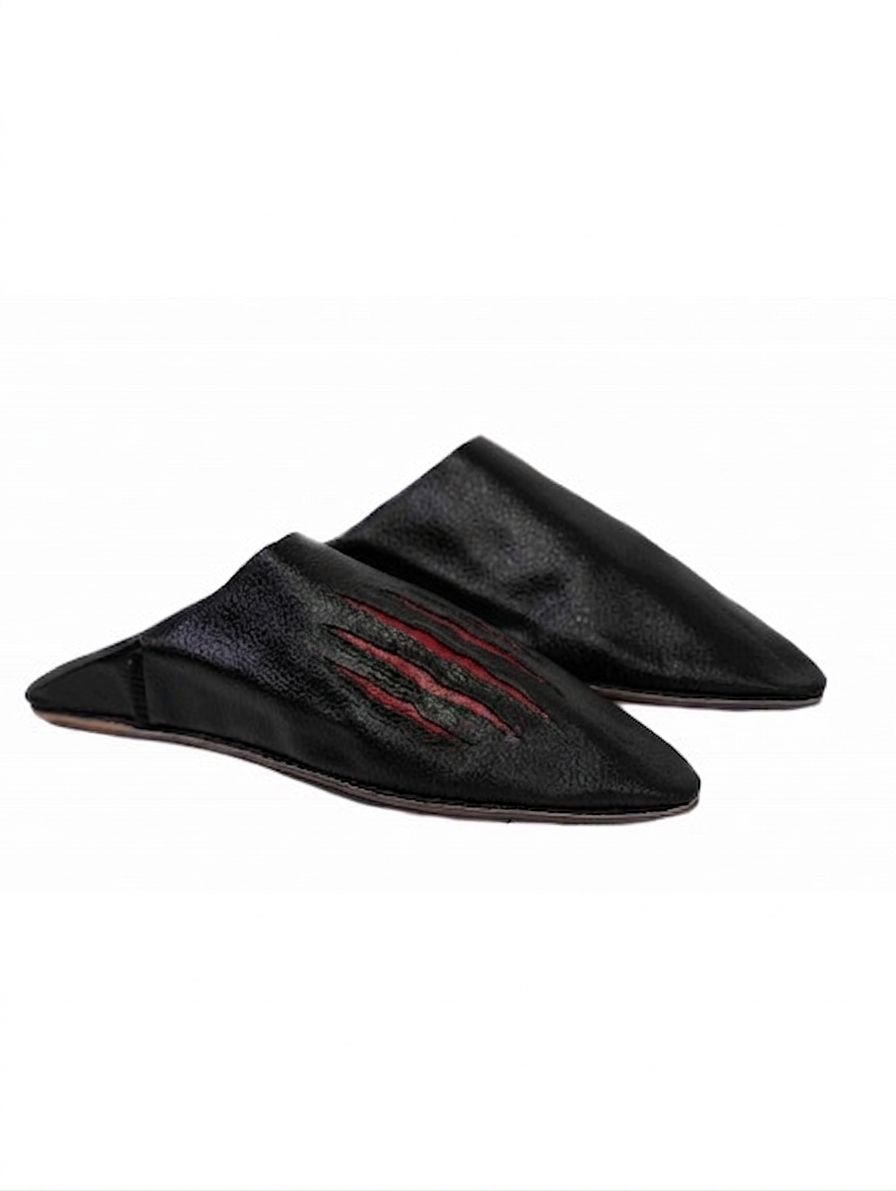 Babouche MRKSHI Ultra Atlas Lion – cuir noir avec détails rouges | Édition Limitée