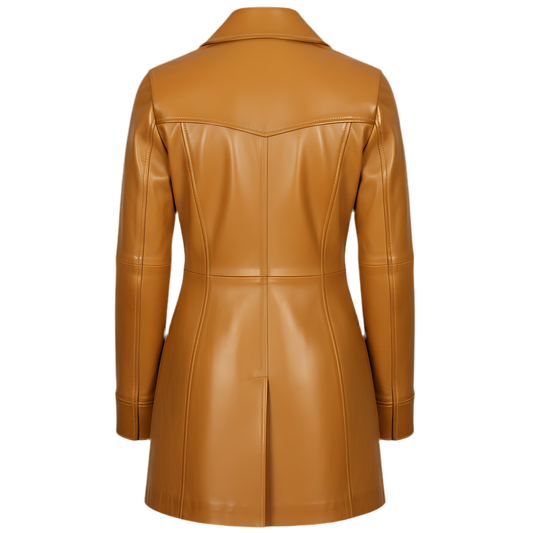 Manteau long d'hiver en cuir d'agneau moutarde pour femme – MARRAKCHI Jamila Marrakchi