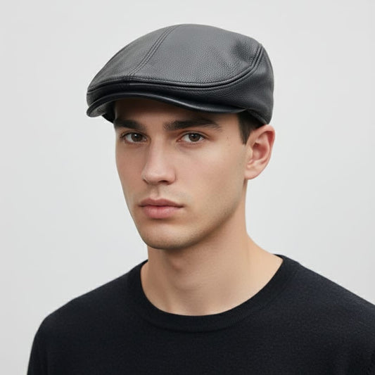 Béret homme élégant en cuir véritable – Style Peaky Blinders
