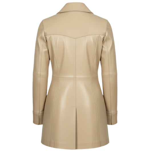 Manteau cuir long femme hiver – MARRAKCHI Jamila beige Marrakchi