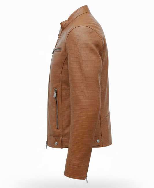 Antony – Veste en Cuir Homme Camel avec Motif Embossé | Élégante & Moderne