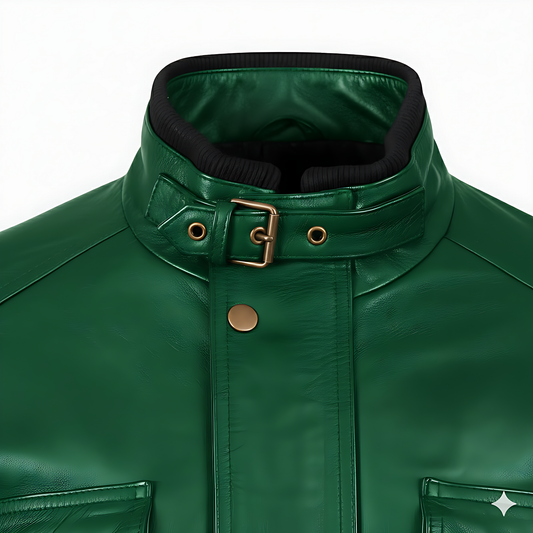 Bouch Green Distressed Leather Biker Jacket Marrakchi