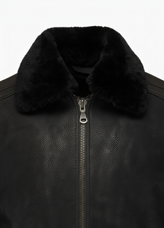 Noha – Veste en cuir homme effet Dusty | Noir avec pigments gris | 100 % cuir véritable