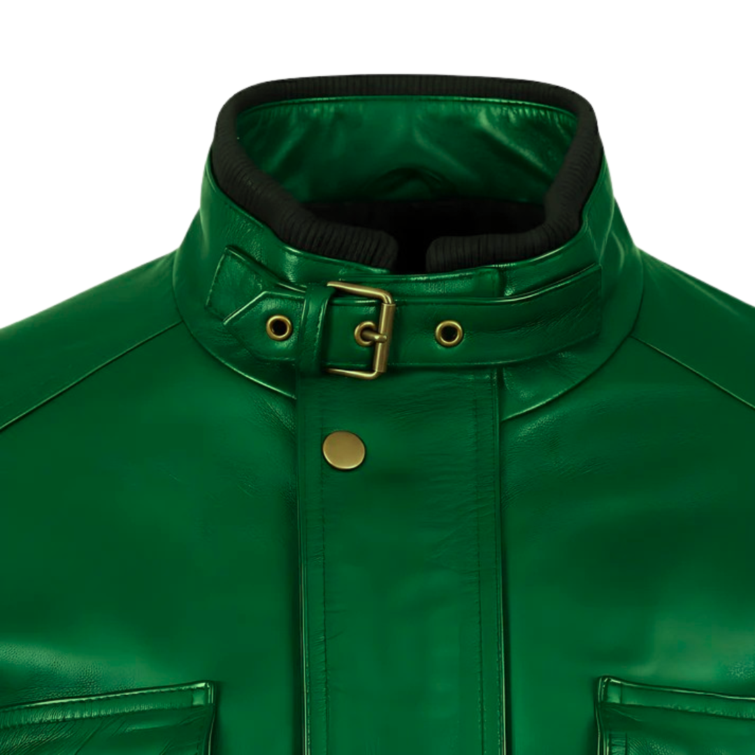 Veste de motard en cuir vieilli bleu marine