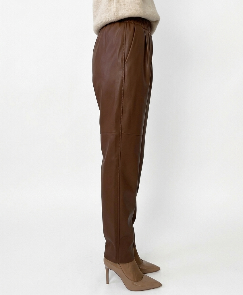 Pantalon cuir premium femme coupe baggy taille haute design cargo