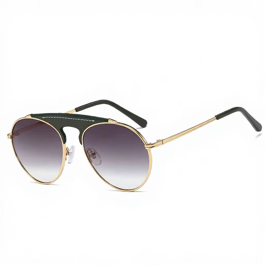 Lunettes de soleil avec ornements en cuir,  rondes, lunettes aviateur rétro, unisexes, UV400