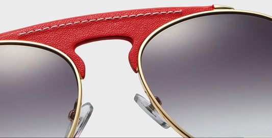 Lunettes de soleil avec ornements en cuir,  rondes, lunettes aviateur rétro, unisexes, UV400