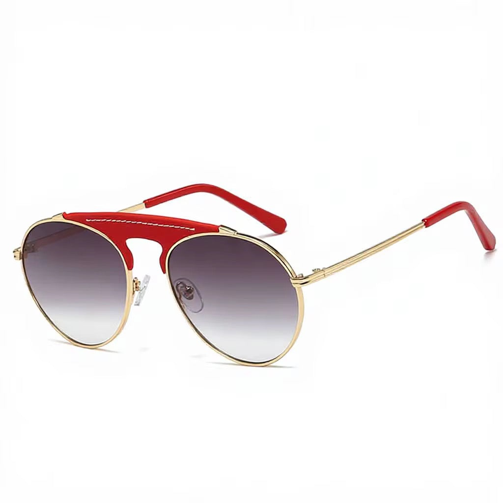 Lunettes de soleil avec ornements en cuir,  rondes, lunettes aviateur rétro, unisexes, UV400