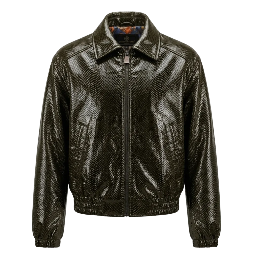 Veste cuir Stella Bright femme effet brillant style moderne Kaki