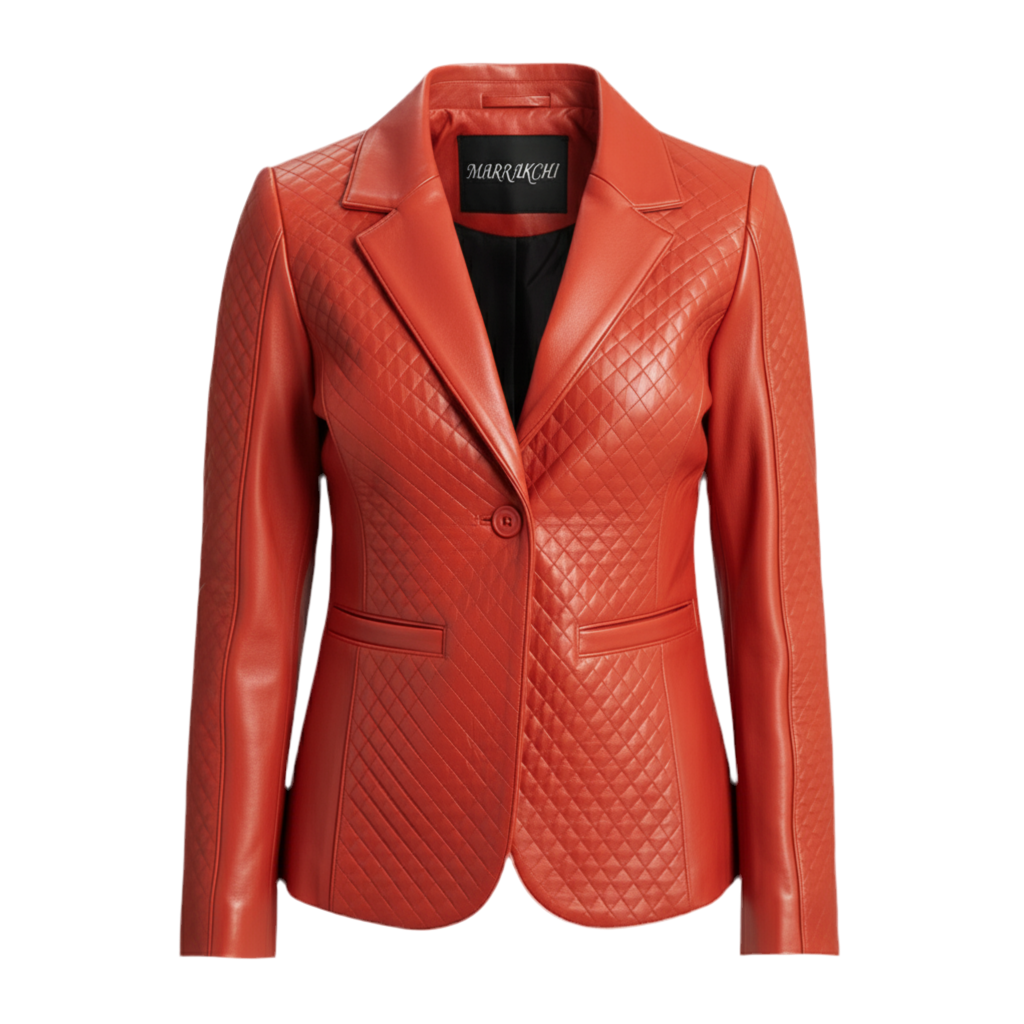 MARRAKCHI Blazer en cuir noir matelassé Nora