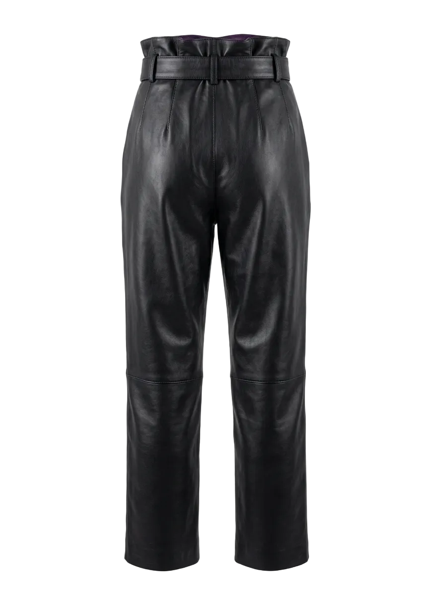 Pantalon cuir femme taille haute avec ceinture longueur cheville