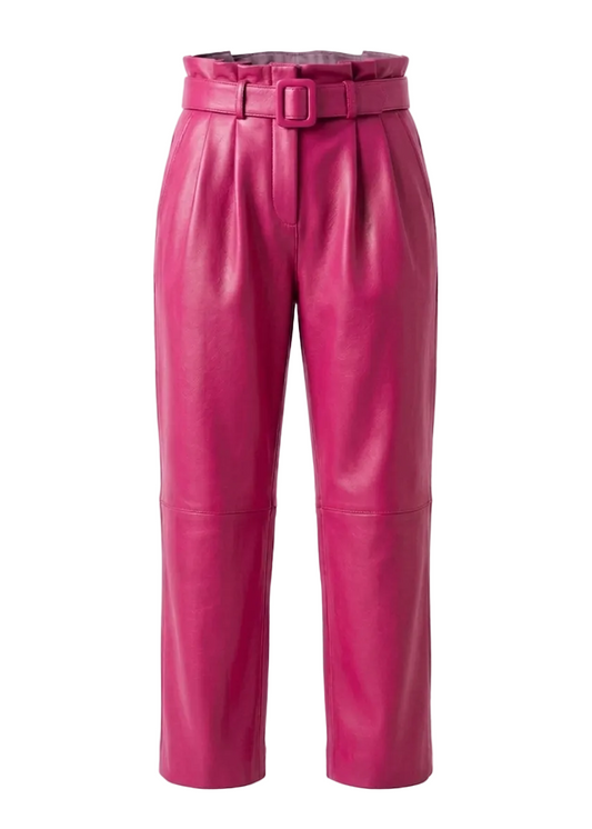 Pantalon cuir femme 5/6 rose fuchsia en cuir ultra doux