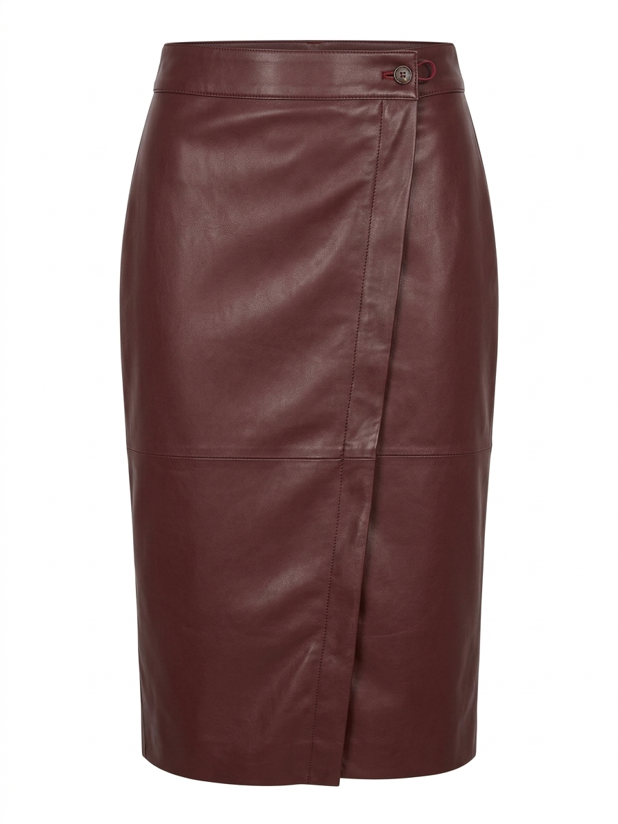 jupe cuir femme marron nappa élégante longueur genou luxe