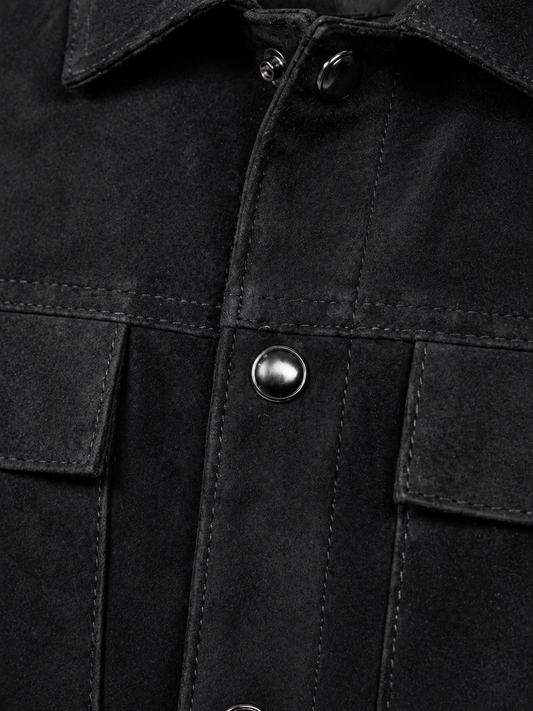 Veste en cuir suédé noir homme vue de face fond blanc