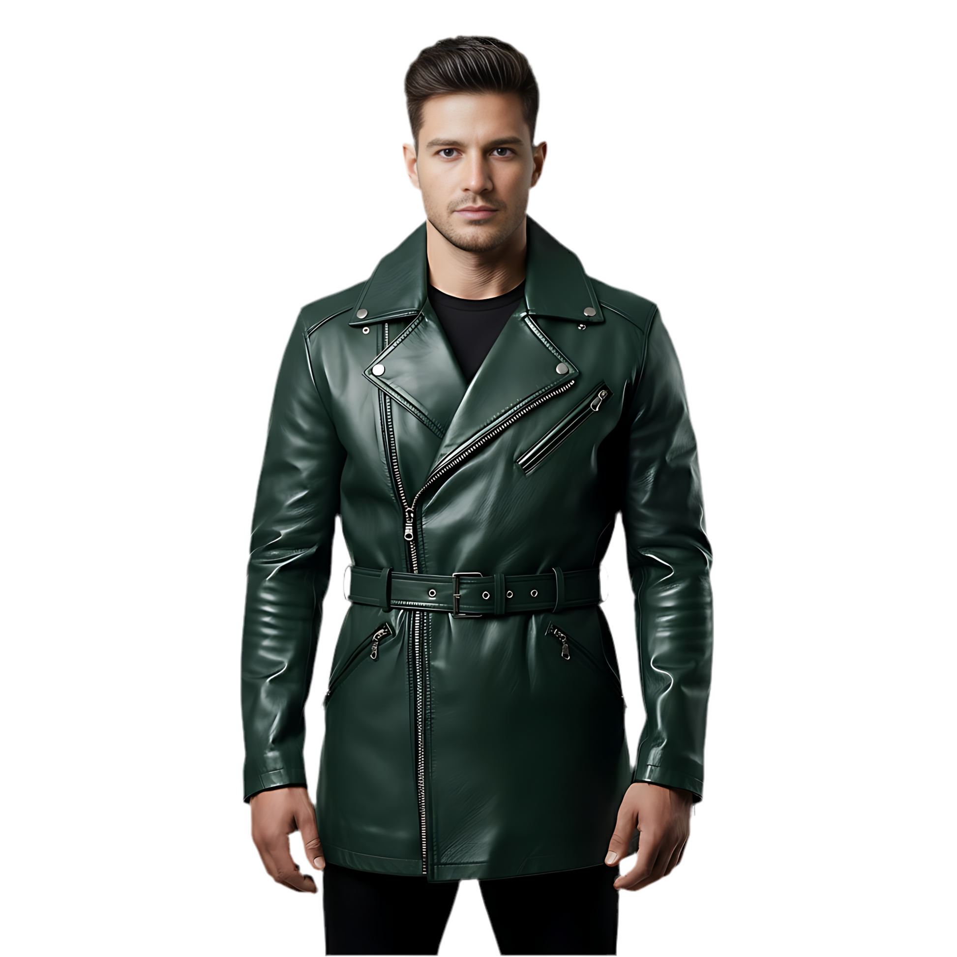 Manteau homme long Cuir en laine vert foncé – FÈSI Marrakchi