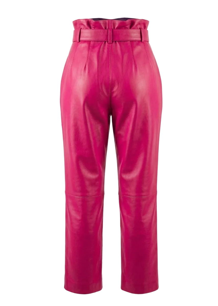 Pantalon cuir femme 5/6 rose fuchsia en cuir ultra doux