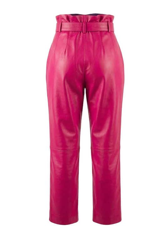 Pantalon cuir femme 5/6 rose fuchsia en cuir ultra doux