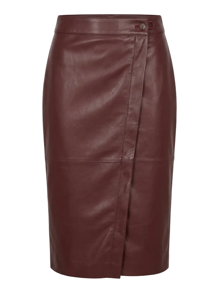 jupe cuir femme marron nappa élégante longueur genou luxe