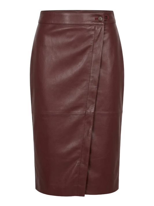 jupe cuir femme marron nappa élégante longueur genou luxe
