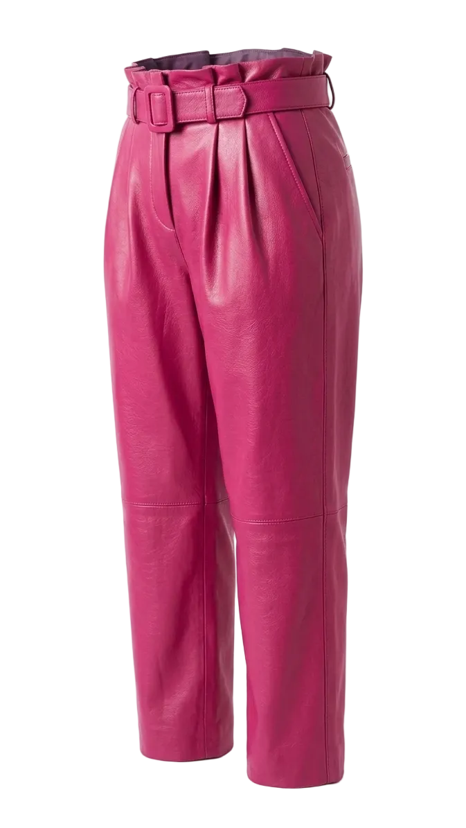 Pantalon cuir femme 5/6 rose fuchsia en cuir ultra doux