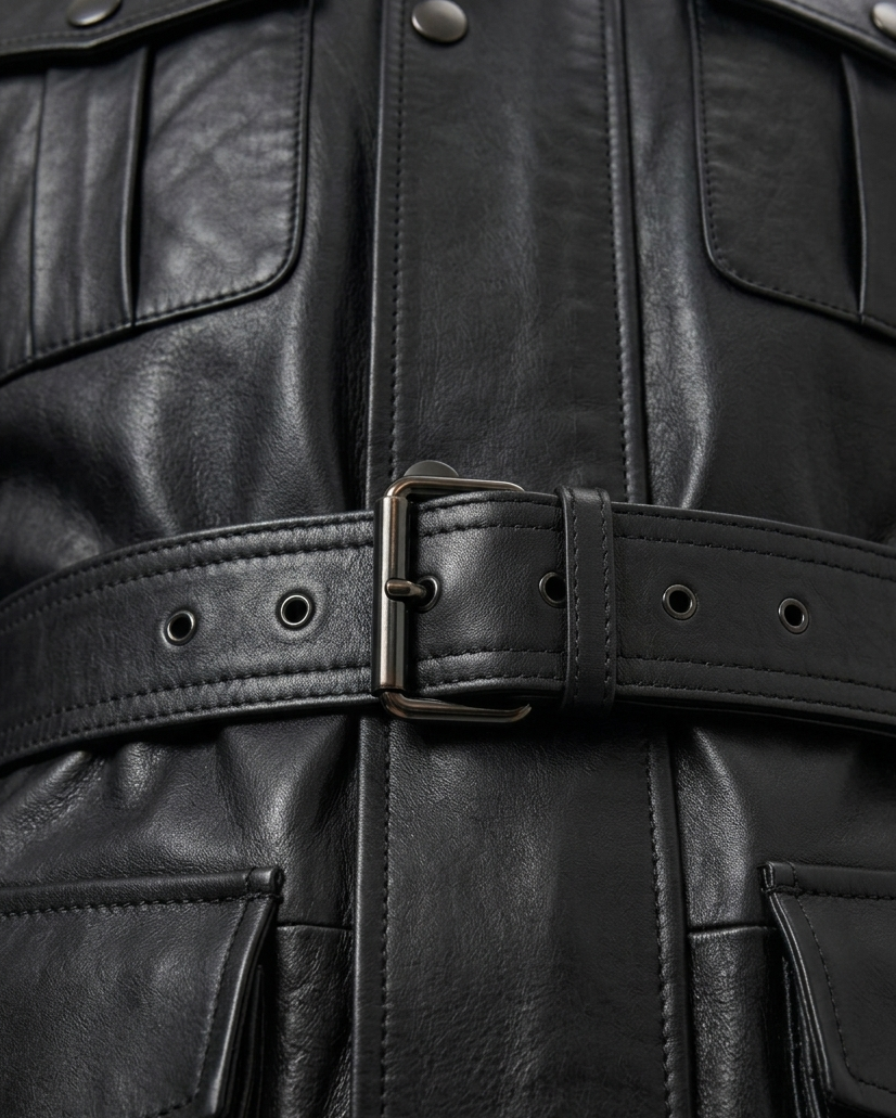 Manteau en cuir noir de Rolf