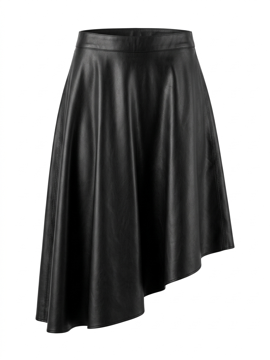 Jupe cuir femme asymétrique noire coupe oblique premium