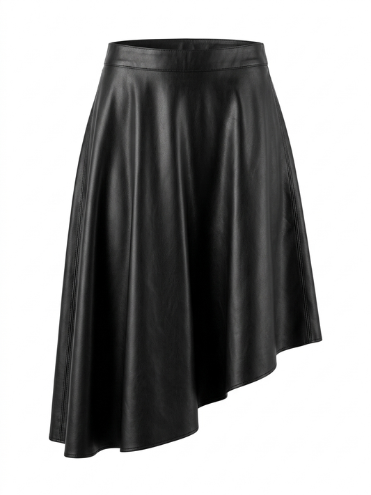 Jupe cuir femme asymétrique noire coupe oblique premium