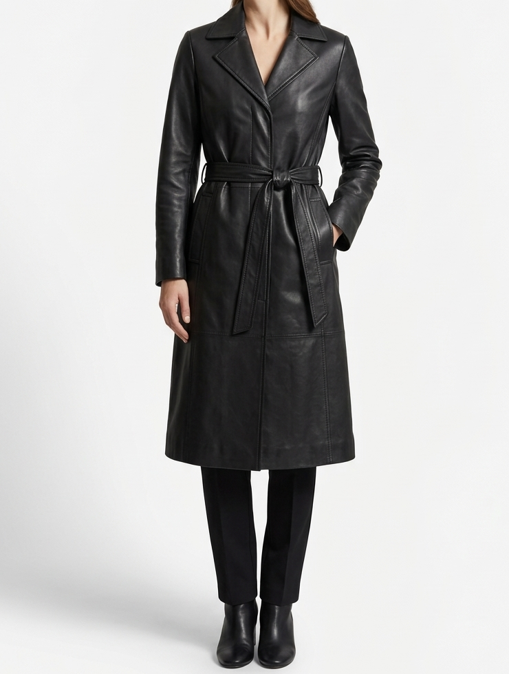 Manteau cuir femme premium – cuir véritable noir & bleu clair