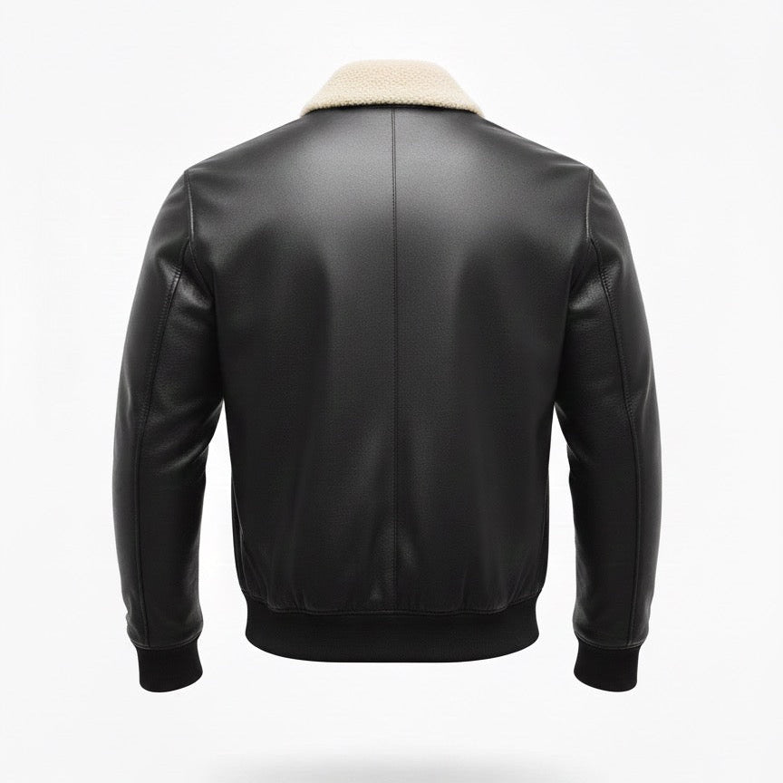 Khabib by Marrakchi – Veste en cuir homme avec col et doubleur en fourrure | Noir | Collection 2026