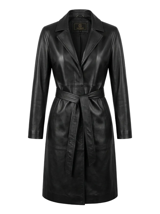 Manteau moderne femme en cuir souple bleu clair look élégant