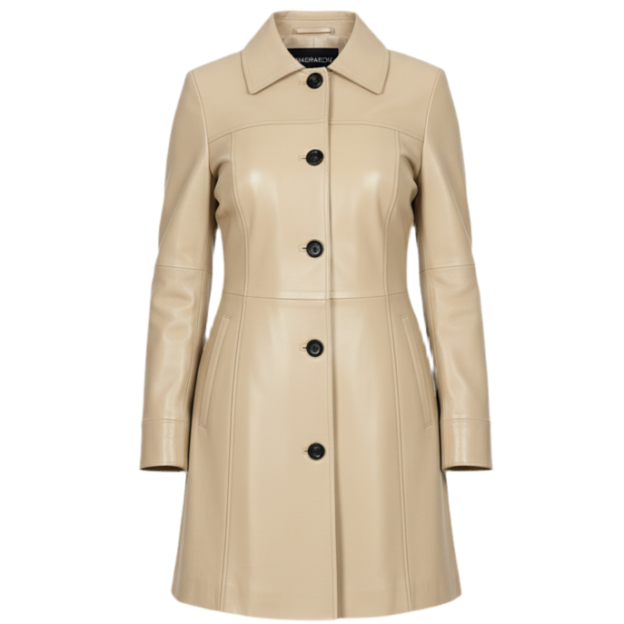 Manteau cuir long femme hiver – MARRAKCHI Jamila beige Marrakchi