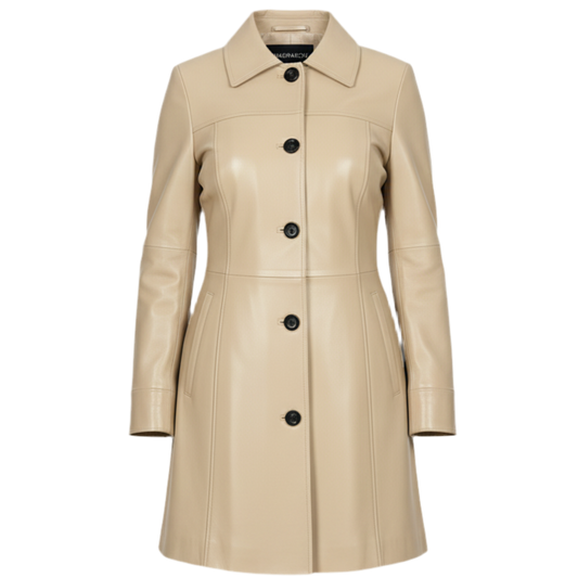 Manteau cuir long femme hiver – MARRAKCHI Jamila beige Marrakchi