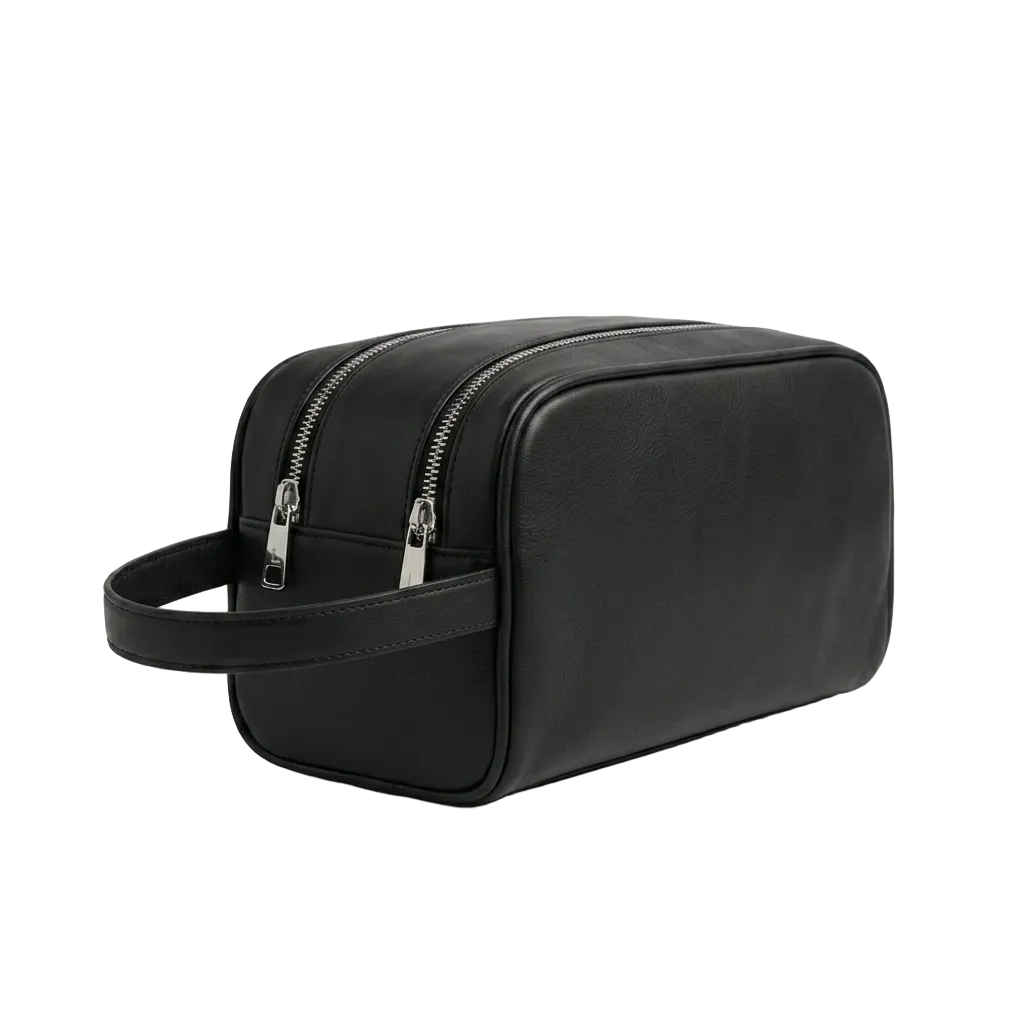 Trousse toilette cuir homme noir double fermeture premium