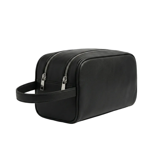 Trousse toilette cuir homme noir double fermeture premium