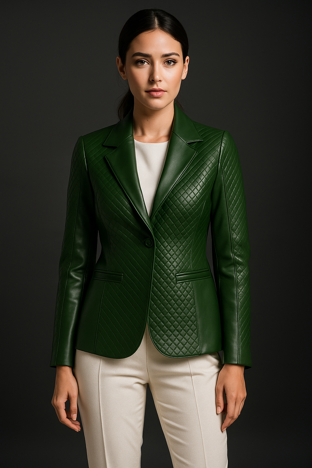 MARRAKCHI Blazer en cuir noir matelassé Nora