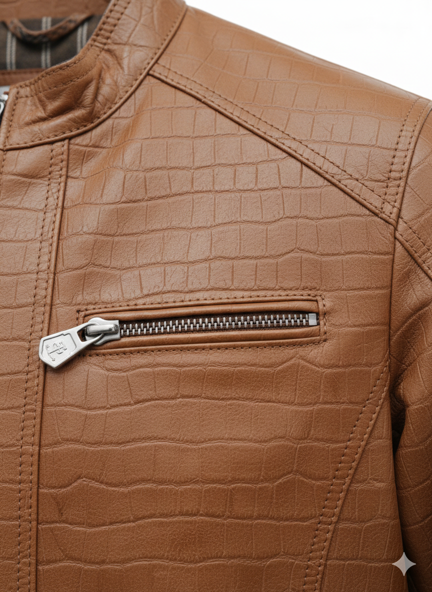 Antony – Veste en Cuir Homme Camel avec Motif Embossé | Élégante & Moderne