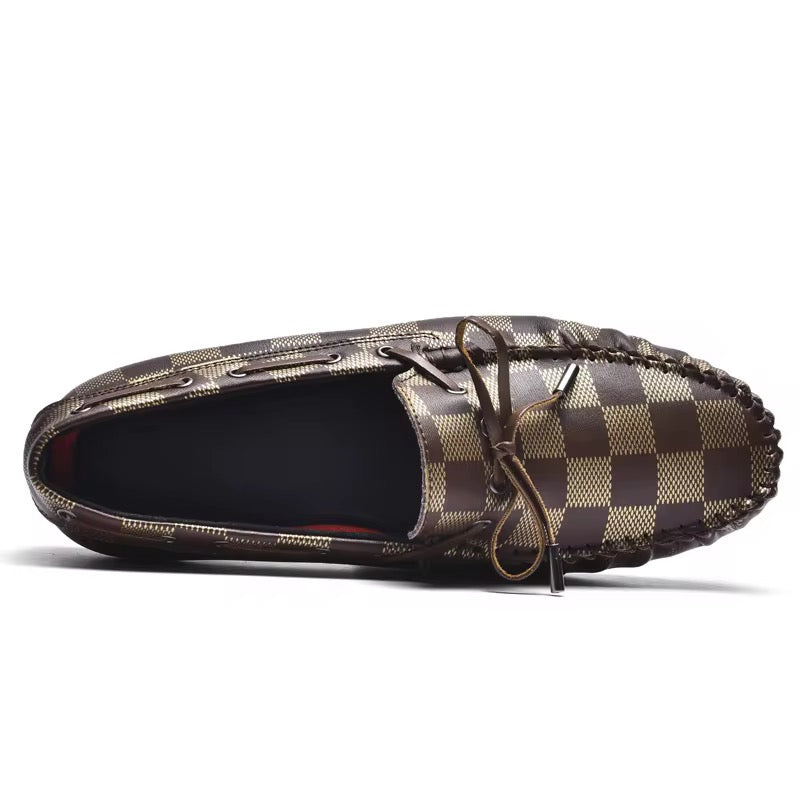 Mocassin cuir homme premium – motif carreaux, chaussures été en cuir