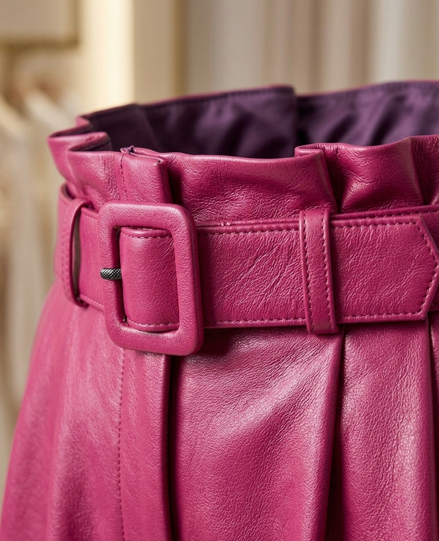 Pantalon cuir femme 5/6 rose fuchsia en cuir ultra doux