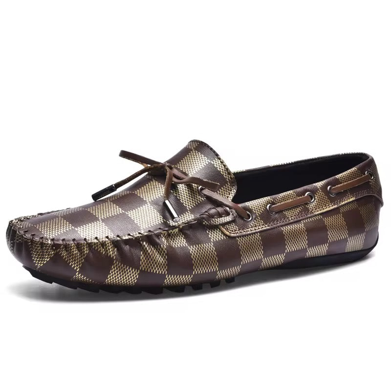 Mocassin cuir homme premium – motif carreaux, chaussures été en cuir