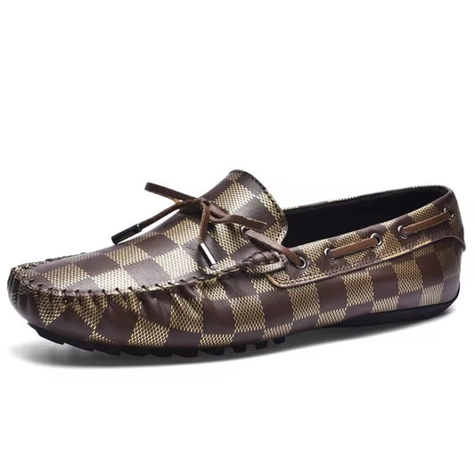 Mocassin cuir homme premium – motif carreaux, chaussures été en cuir