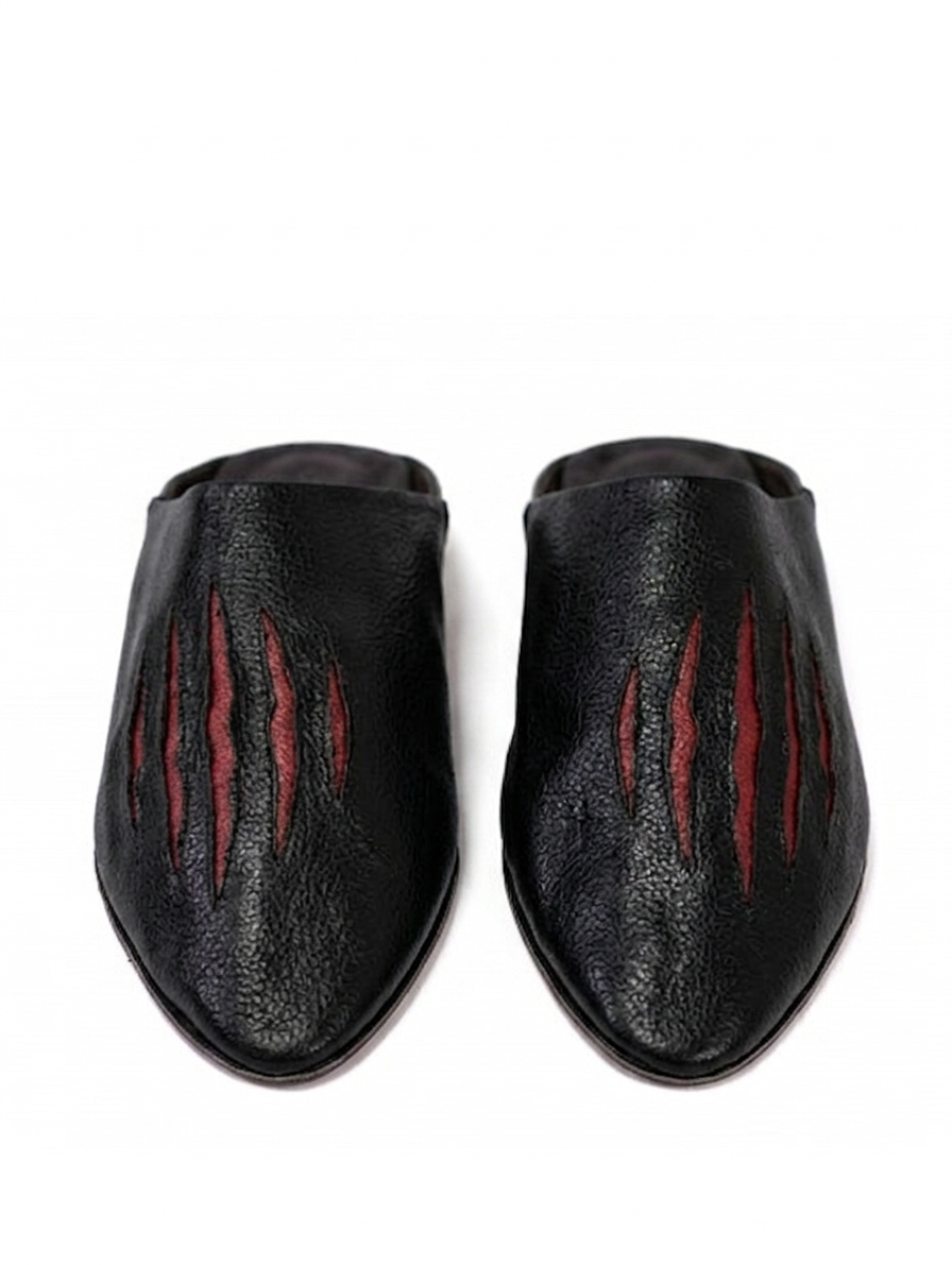 Babouche MRKSHI Ultra Atlas Lion – cuir noir avec détails rouges | Édition Limitée